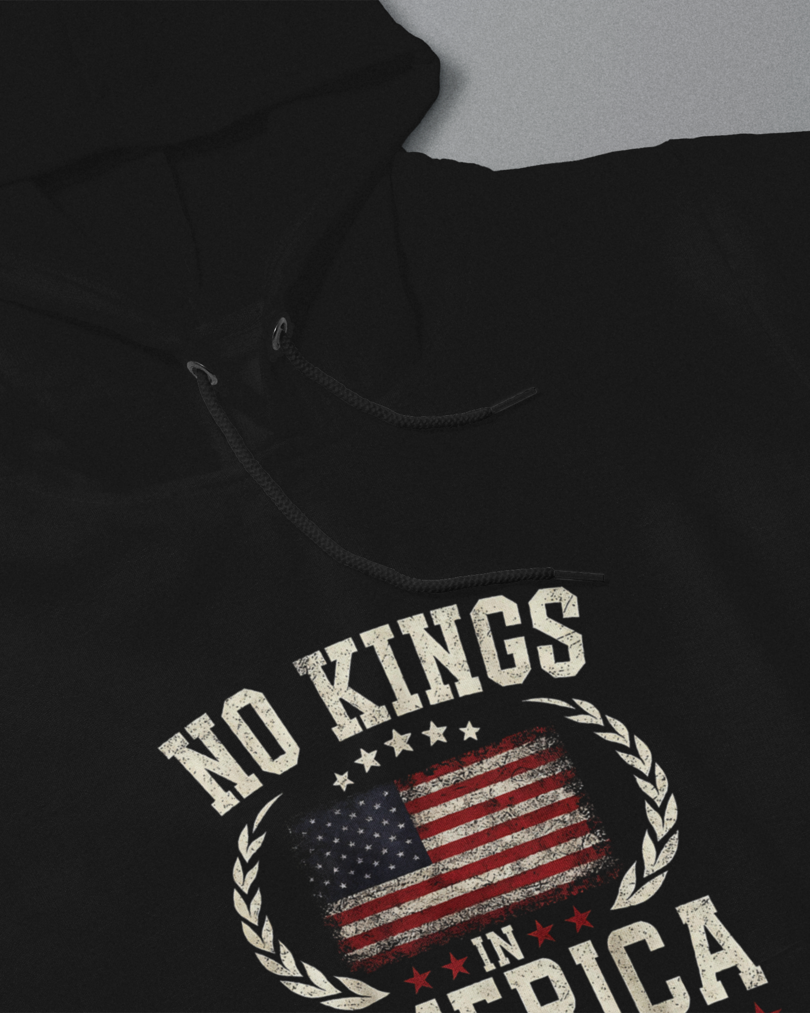 DIYANYONE Original Patriotic "NO KINGS IN AMERICA" Hoodie - Heavyweight Cotton Blend Pullover, Distressed US Flag Vintage Americana Hoodies