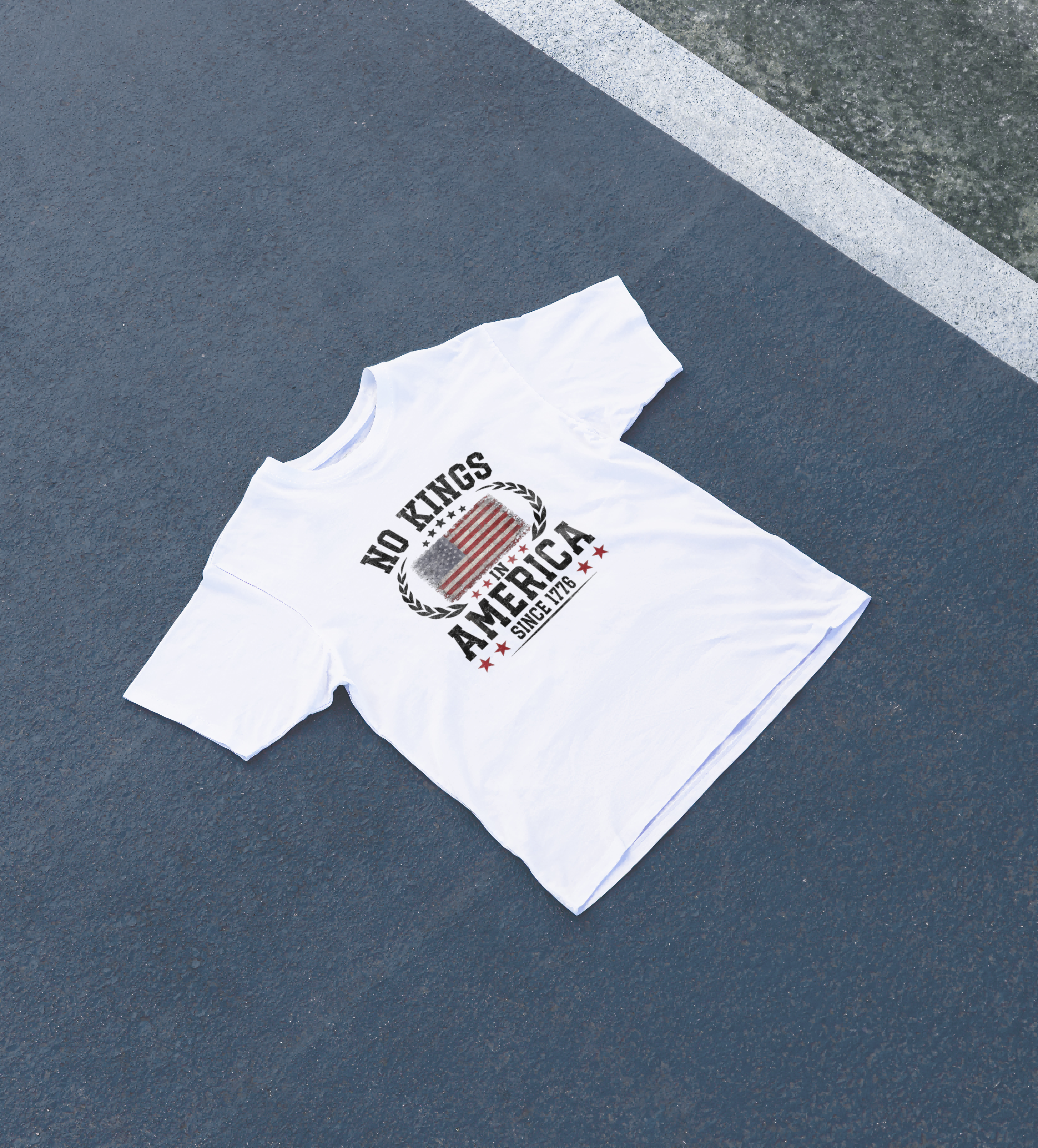 DIYANYONE Original "NO KINGS IN AMERICA SINCE 1776" Cotton T-Shirt - Patriotic Vintage Flag Graphic Tee, Historical Freedom Statement Shirt