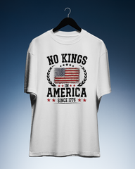 DIYANYONE Original "NO KINGS IN AMERICA SINCE 1776" Cotton T-Shirt - Patriotic Vintage Flag Graphic Tee, Historical Freedom Statement Shirt