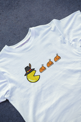 DIYANYONE Original Retro Gaming Tee: Pac-Man Pilgrim Turkey Feast Hunt