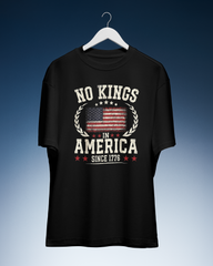 DIYANYONE Original "NO KINGS IN AMERICA SINCE 1776" Cotton T-Shirt - Patriotic Vintage Flag Graphic Tee, Historical Freedom Statement Shirt