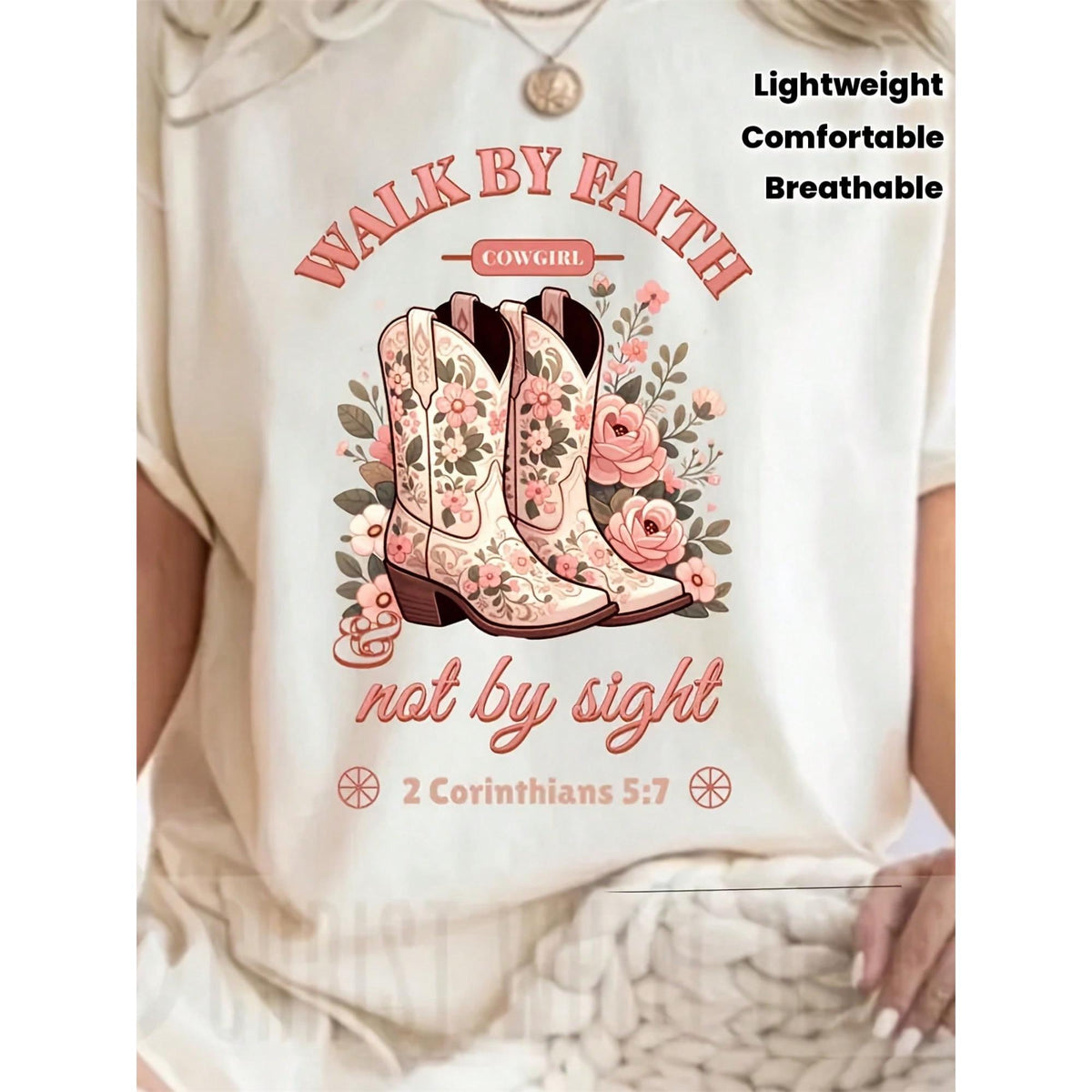 Women'S Christian Faith T-Shirt - "Walk By Faith, Not By Eyes" Bible Verse Pattern T-Shirt - Soft And Breathable Crew Neck Top - Lightweight Everyday Religious Shirt For Women - Pastor'S Inspiration Bible Verse Apparel - Faith-Inspired Gift Idea