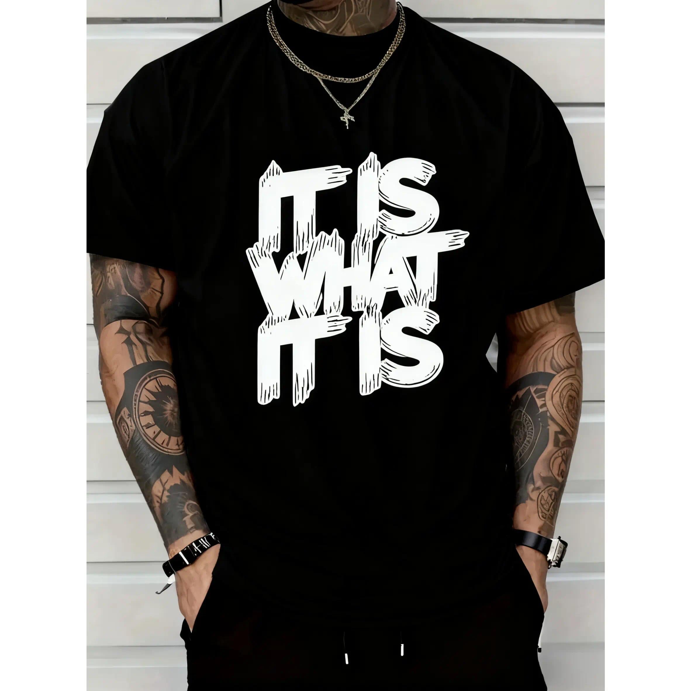 100% Cotton IT IS WHAT IT IS Men's Red Graphic T-Shirt - Casual Short Sleeve Crew Neck, Eye-Catching Statement Print, All-Season Comfortable Machine Washable, Simple Fit Top,tees,menswear