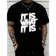 100% Cotton IT IS WHAT IT IS Men's Red Graphic T-Shirt - Casual Short Sleeve Crew Neck, Eye-Catching Statement Print, All-Season Comfortable Machine Washable, Simple Fit Top,tees,menswear