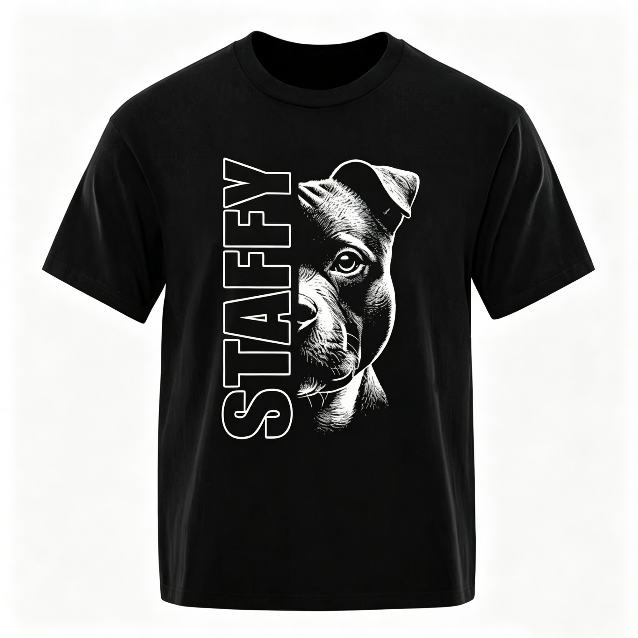 Men's Staffordshire Bull Terrier Graphic T‑Shirt, Vertical STAFFY Dog Portrait Print, Crew Neck Short Sleeve Tee, Men Casual Top, Gift for Staffy Dog Lovers & Pet Owners