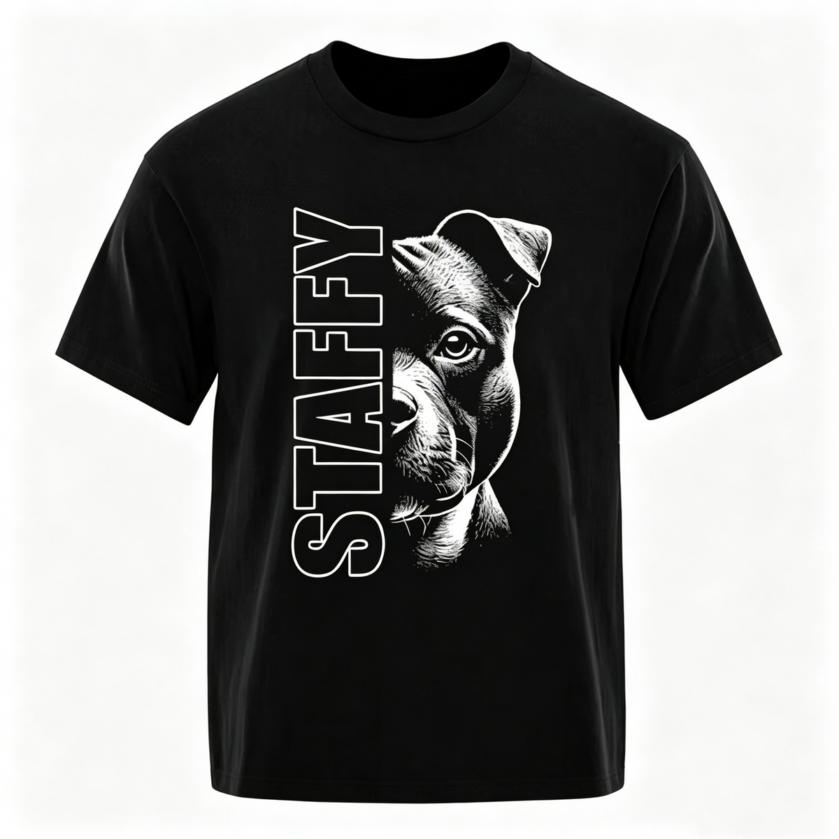 Men's Staffordshire Bull Terrier Graphic T‑Shirt, Vertical STAFFY Dog Portrait Print, Crew Neck Short Sleeve Tee, Men Casual Top, Gift for Staffy Dog Lovers & Pet Owners