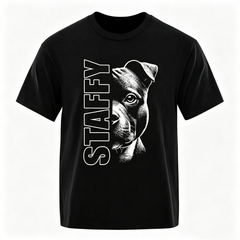 Men's Staffordshire Bull Terrier Graphic T‑Shirt, Vertical STAFFY Dog Portrait Print, Crew Neck Short Sleeve Tee, Men Casual Top, Gift for Staffy Dog Lovers & Pet Owners