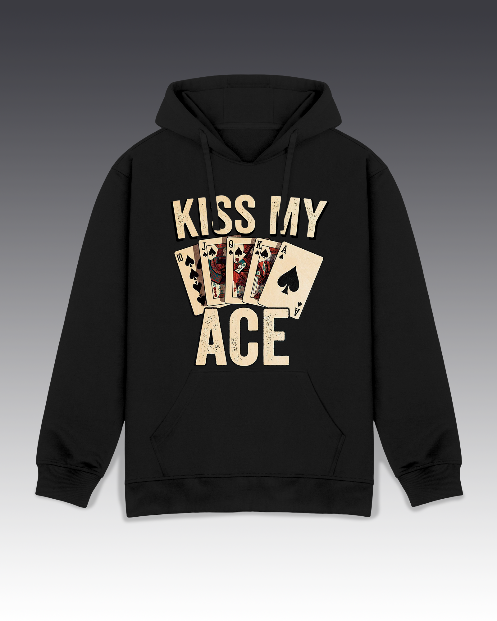 DIYANYONE Original "KISS MY ACE" Hoodie - Heavyweight Cotton Blend Pullover, Poker Hand Confident Humor Hoodies