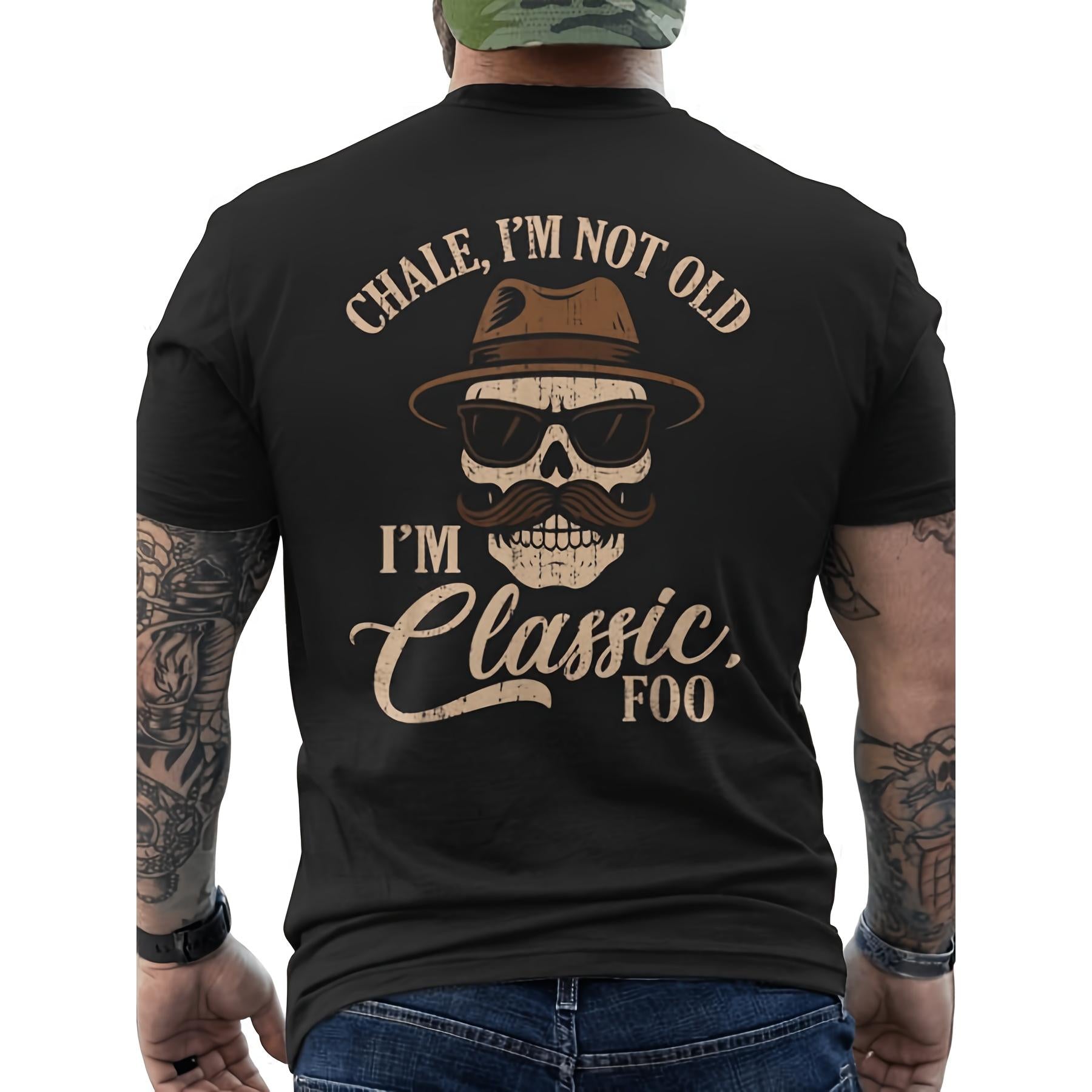 Men's Vintage Skull Graphic T Shirt Chale I'm Not Old I'm Classic Foo Funny Spanish Slogan Back Print Short Sleeve Tee Retro Mustache Hat Skull Top Gift For Latino Dad Grandpa
