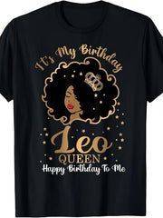 It's My Birthday Leo Queen Astrology Zodiac Graphic Tee for Men Women, Lion Horoscope Sign Short Sleeve T-Shirt, Casual Crew Neck Top for Leo Birthday Gift