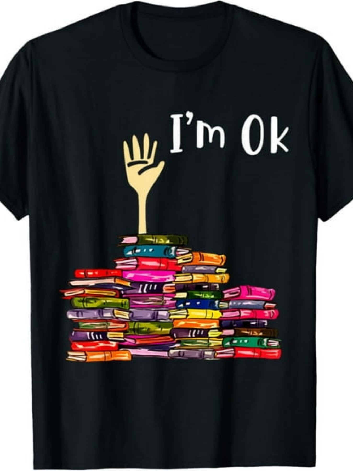 Reading Books Librarian Reader Nerd I'm Ok Teacher School Graphic Tee for Men Women, Cute Book Lover Short Sleeve T-Shirt, Casual Crew Neck Top for Librarian Teacher Gift