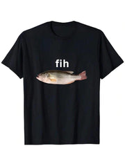 "Fih" Funny Misspelled Fish Meme, Simple Humor T-Shirt,100% Cotton Short Sleeve Classic Heavy Cotton T Shirt Printed Graphic Tee Women's Casual Short-Sleeved Top,Unisex Soft Fabric, Breathable, Comfortable Casual Fashion Short Sleeve T-Shirts Perfect For