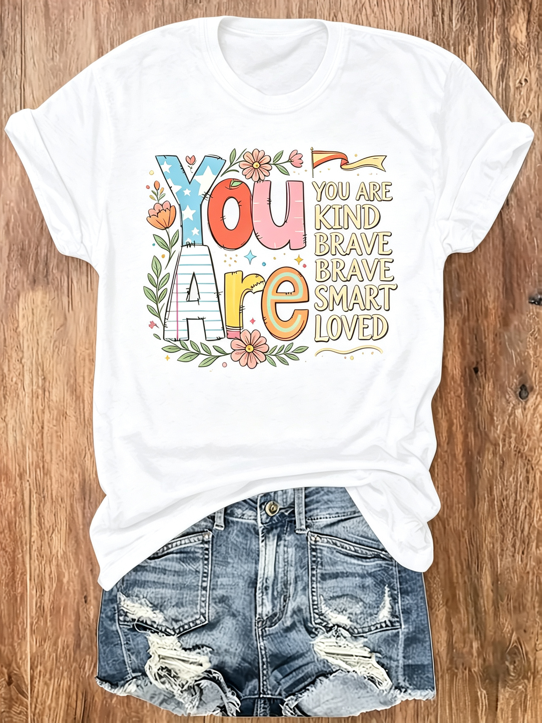 You Are Kind Brave Smart Loved T-Shirt Inspirational Affirmation Tee Teacher Student Top