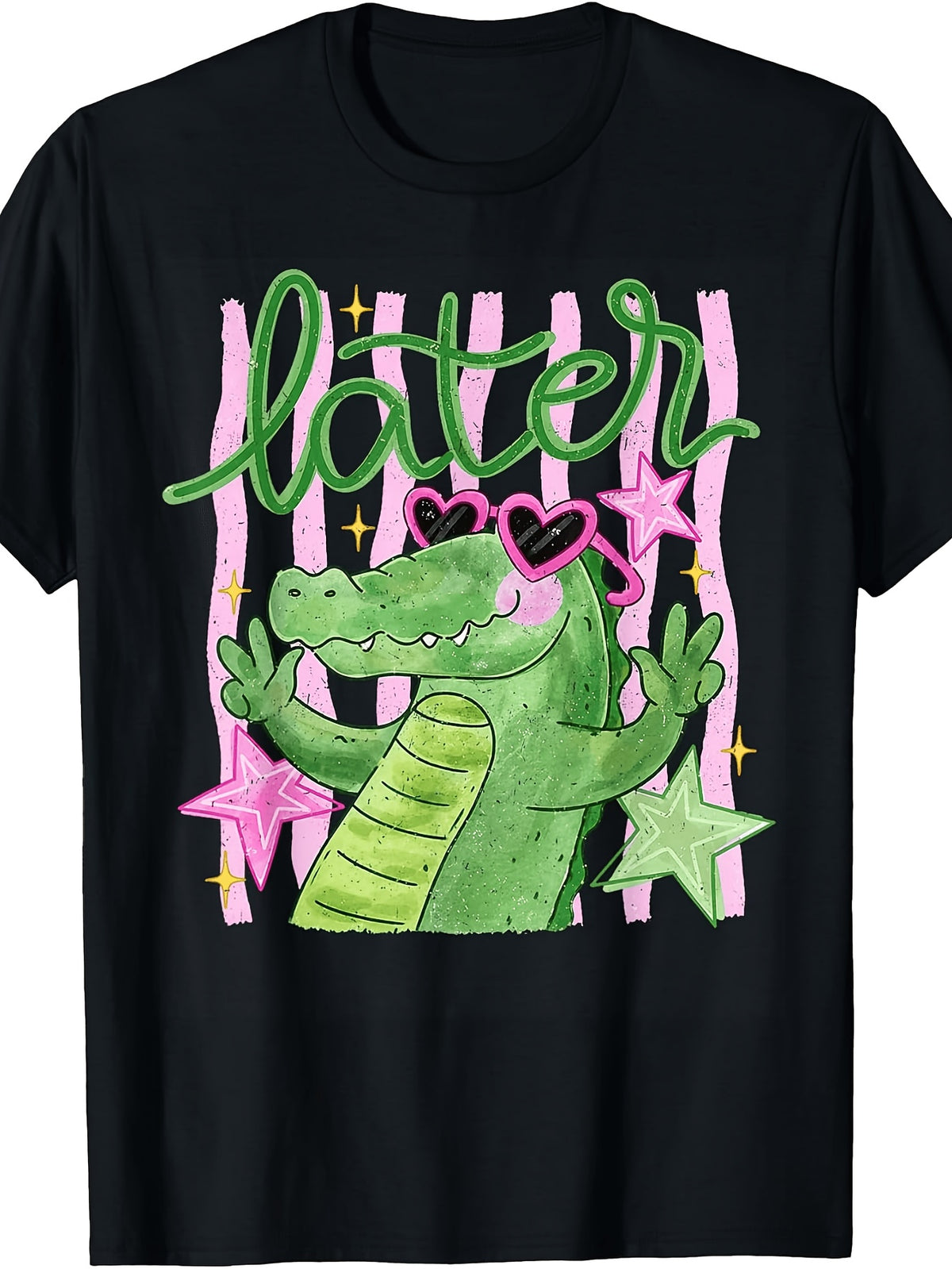 Funny Later Gator Alligator Graphic T-Shirt for Women, Cute Summer Animal Tee, Retro Cartoon Crocodile with Heart Sunglasses, Casual Crew Neck Short Sleeve Cotton Shirt