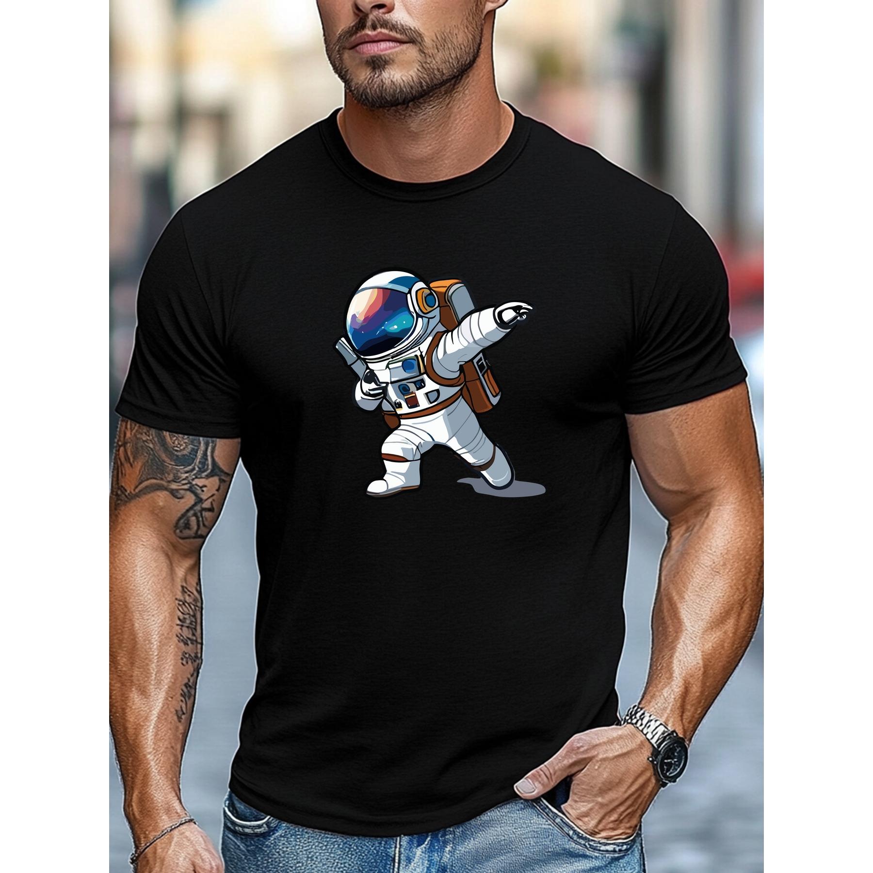 Men's T-shirt, Casual, Men's Cartoon Astronaut Graphic Summer Casual Crew Neck Short-sleeve Tshirt