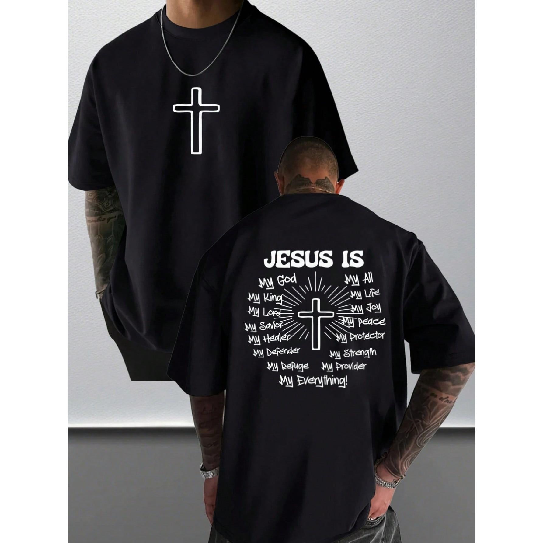 Men's Graphic T-Shirt Jesus Cross Faith Daily Wear 100% Cotton Unisex Gift Idea For Him Her Religious Apparel Spiritual Comfortable Fit Casual Style