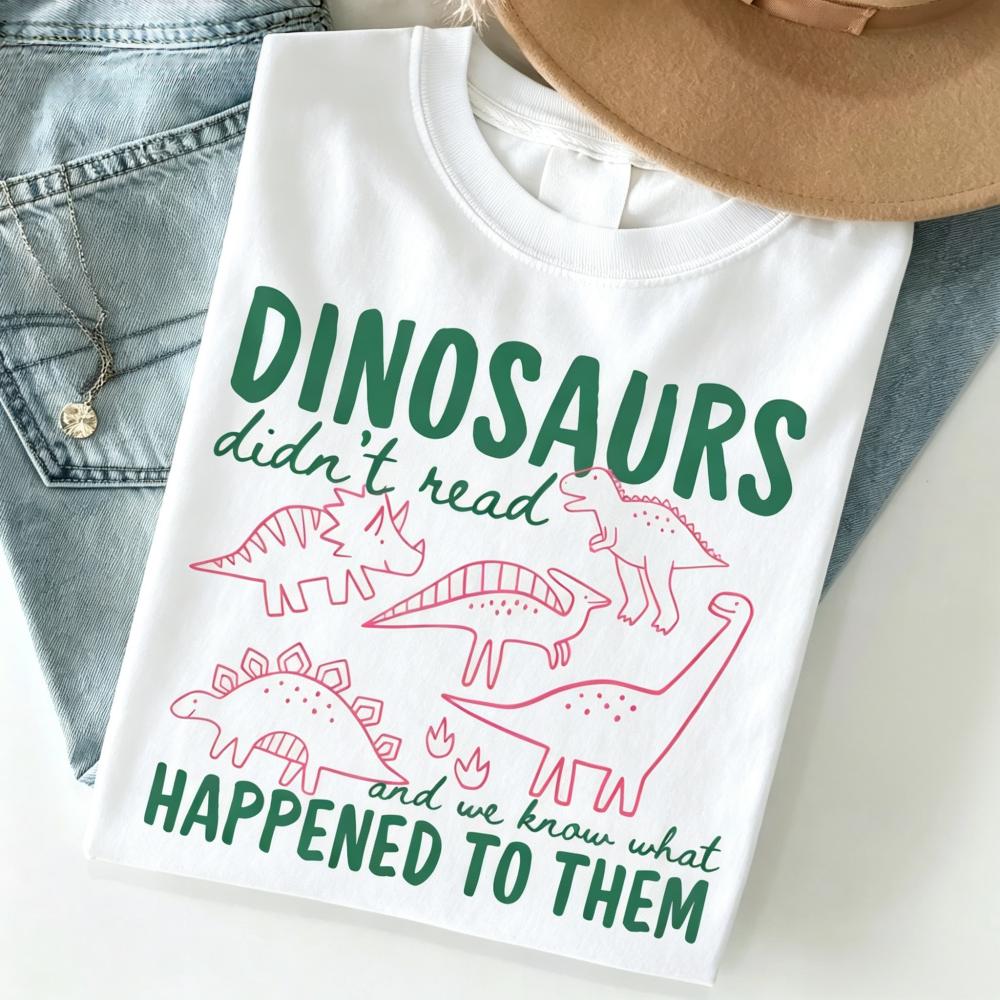Preppy Teacher Shirt Funny Dinosaur Reading Graphic Tee Back To School Women Summer Casual Short Sleeve Top Cute Librarian School Humorous T-Shirt
