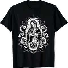 Cosas Mexicanas Apparel Co Virgen De Guadalupe Virgin Mary Virgencita Floral Tee