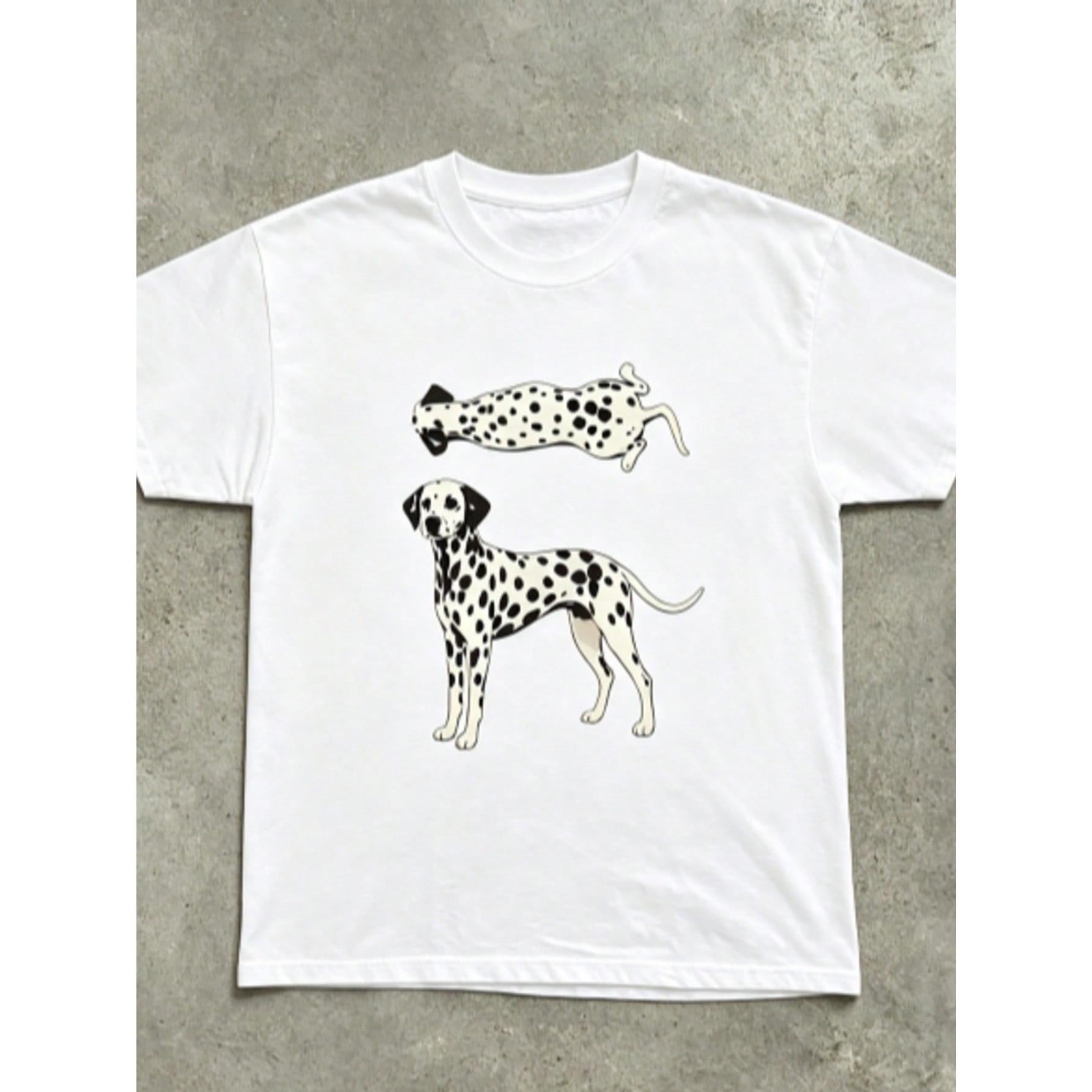 Women's T-Shirt With Dalmatian Dog Illustration T-Shirt | Two Dalmatians On A Red Background Are Cool In The Summer