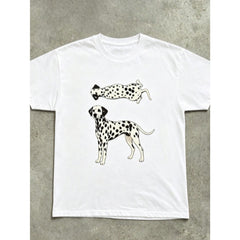 Women's T-Shirt With Dalmatian Dog Illustration T-Shirt | Two Dalmatians On A Red Background Are Cool In The Summer