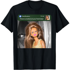 There Is Motion at Your Front Door Funny Doll Face Viral Meme Graphic T-Shirt - Smart Home Alert Parody Graphic Tee, Unisex Casual Top