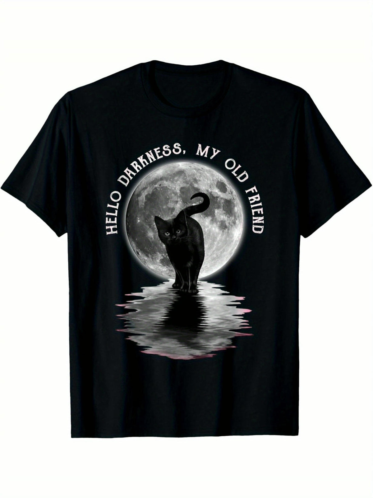 Men'S Black Cat Moon Graphic T-Shirt Casual Tee, Streetwear Style, Funny Quote Print