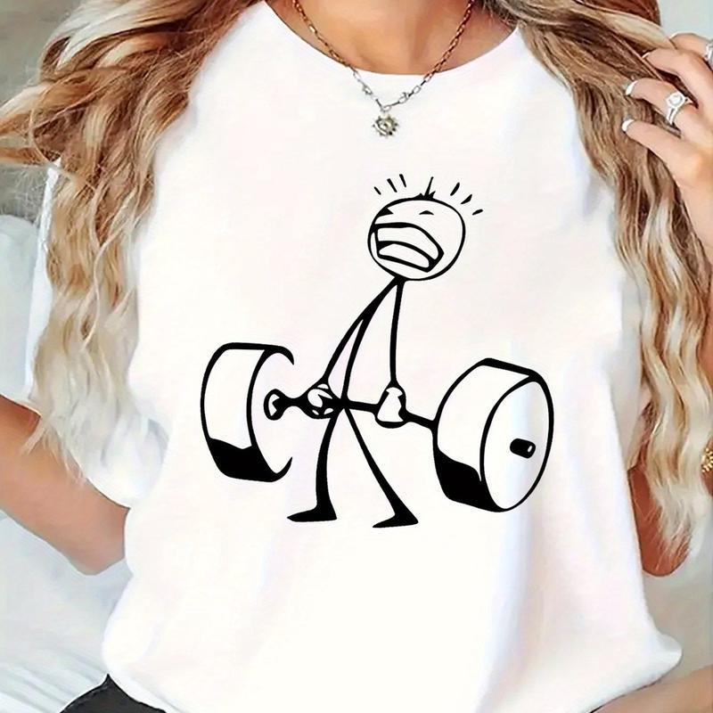 Graphic Print T-Shirt with Dumbbell Design