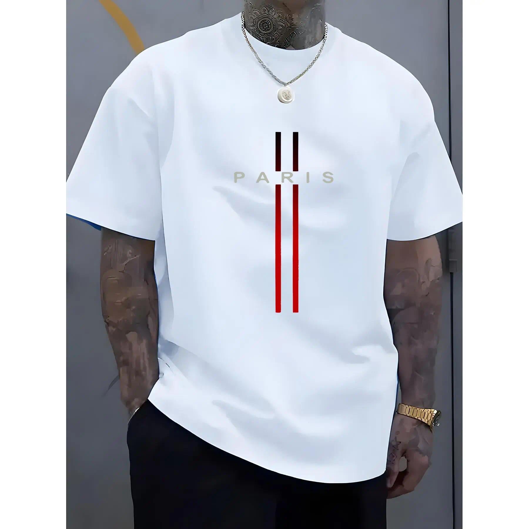 Men's Graphic Print Cotton T-Shirt - Soft Round Neck, Slightly Stretchy Street Style, Breathable All-Season Casual Tee, Machine Washable Regular Fit
