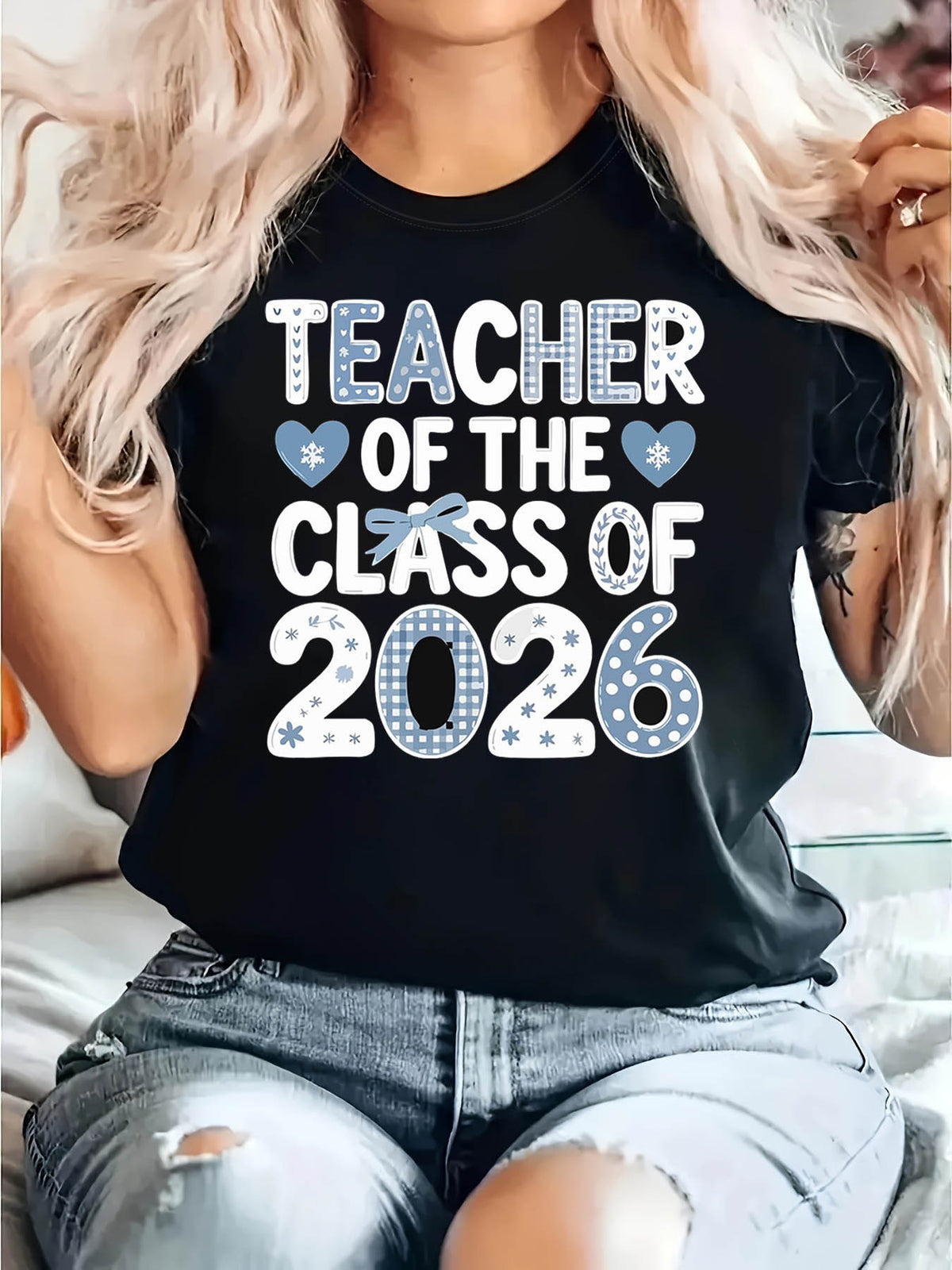 Women's Teacher of the Class of 2026 Graphic T-Shirt, Crew Neck Short Sleeve Casual Teacher Tee, Back to School Teacher Appreciation Gift