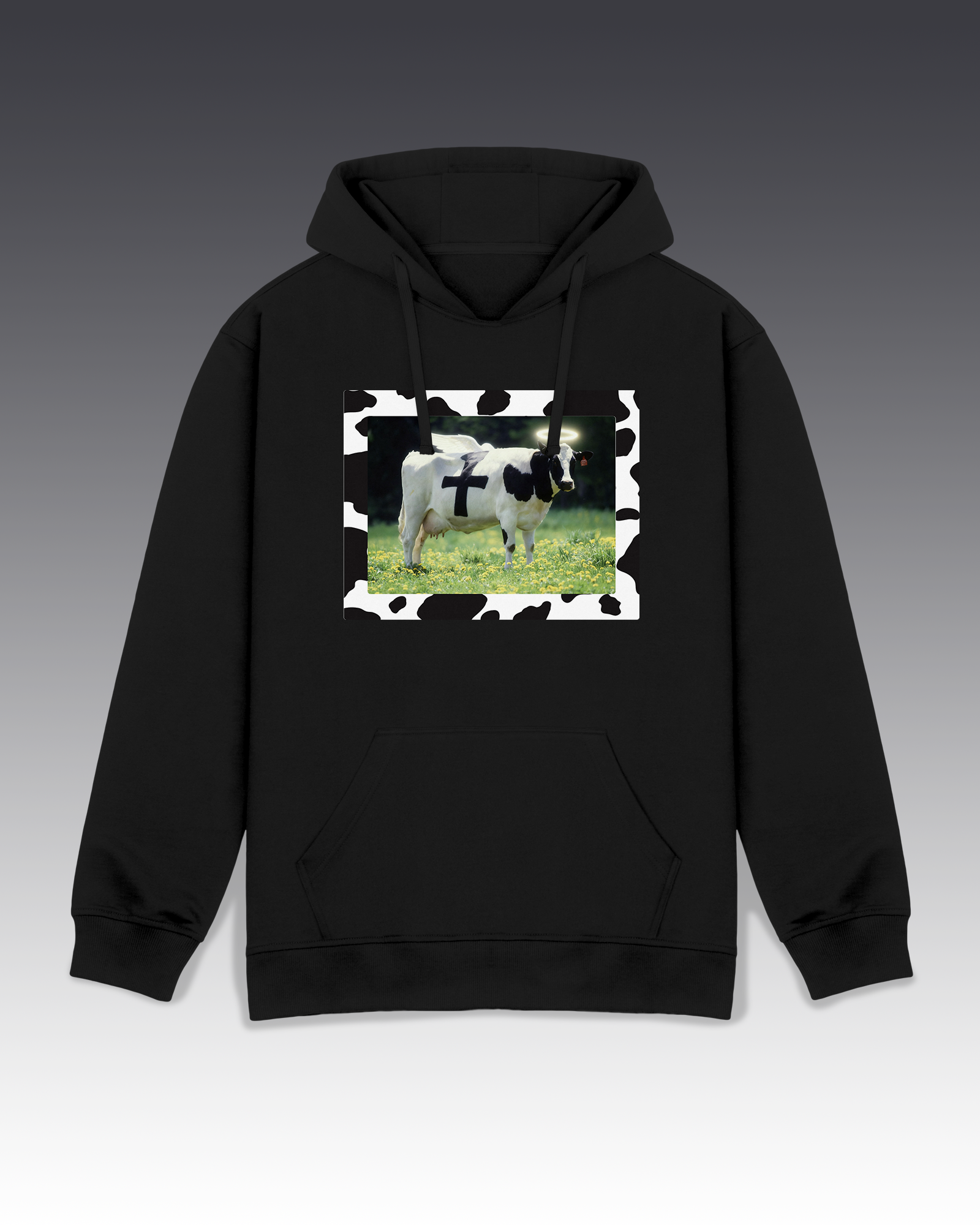 DIYANYONE Original Surreal Hoodie: Holy Cow Angel with Black Cross