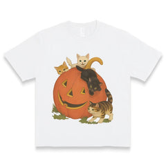 Cotton Vintage 90s Cat Halloween Shirt, Retro Cute Cats Fall Vibes T-shirt, Vintage Jack-o-lantern Graphic Tee, Cat Lovers Outfits