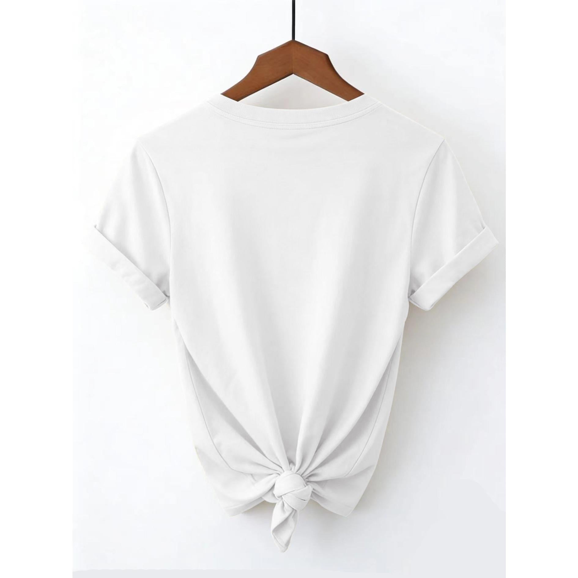 Back-To- Cartoon Apple Pencil Crayon Notebook Bow Cute Campus Stationery Printed Top Round Neck Casual Fashion Retro Style, Women'S Spring Summer Soft Top Smooth Drape Round Neck Short Sleeve T-Shirt Coastal Style Dating