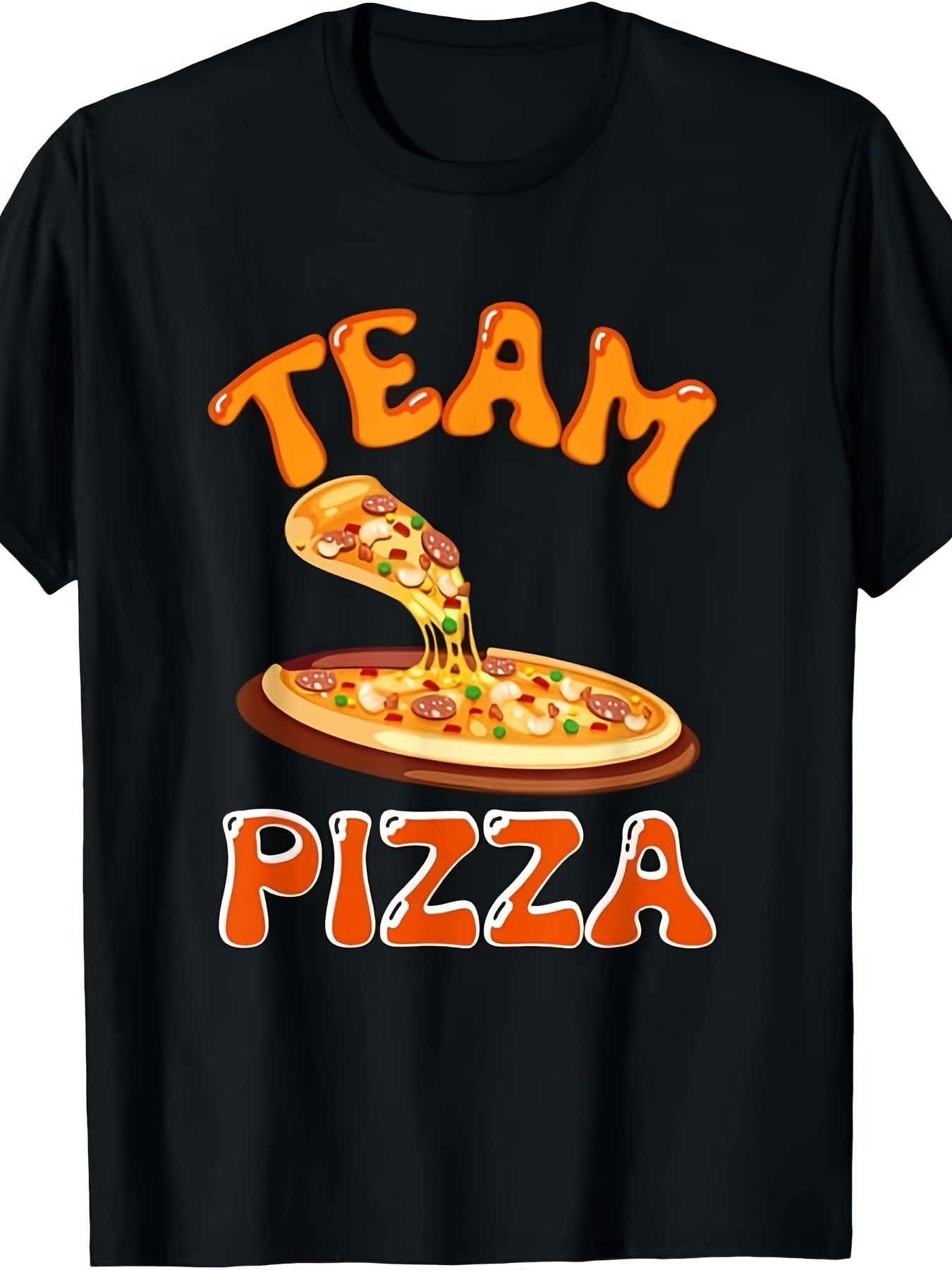 Team Pizza Graphic T‑Shirt for Men Women, Retro Fun Pizza Lover Casual Short Sleeve Crewneck Tee, Food Enthusiast Gift Top