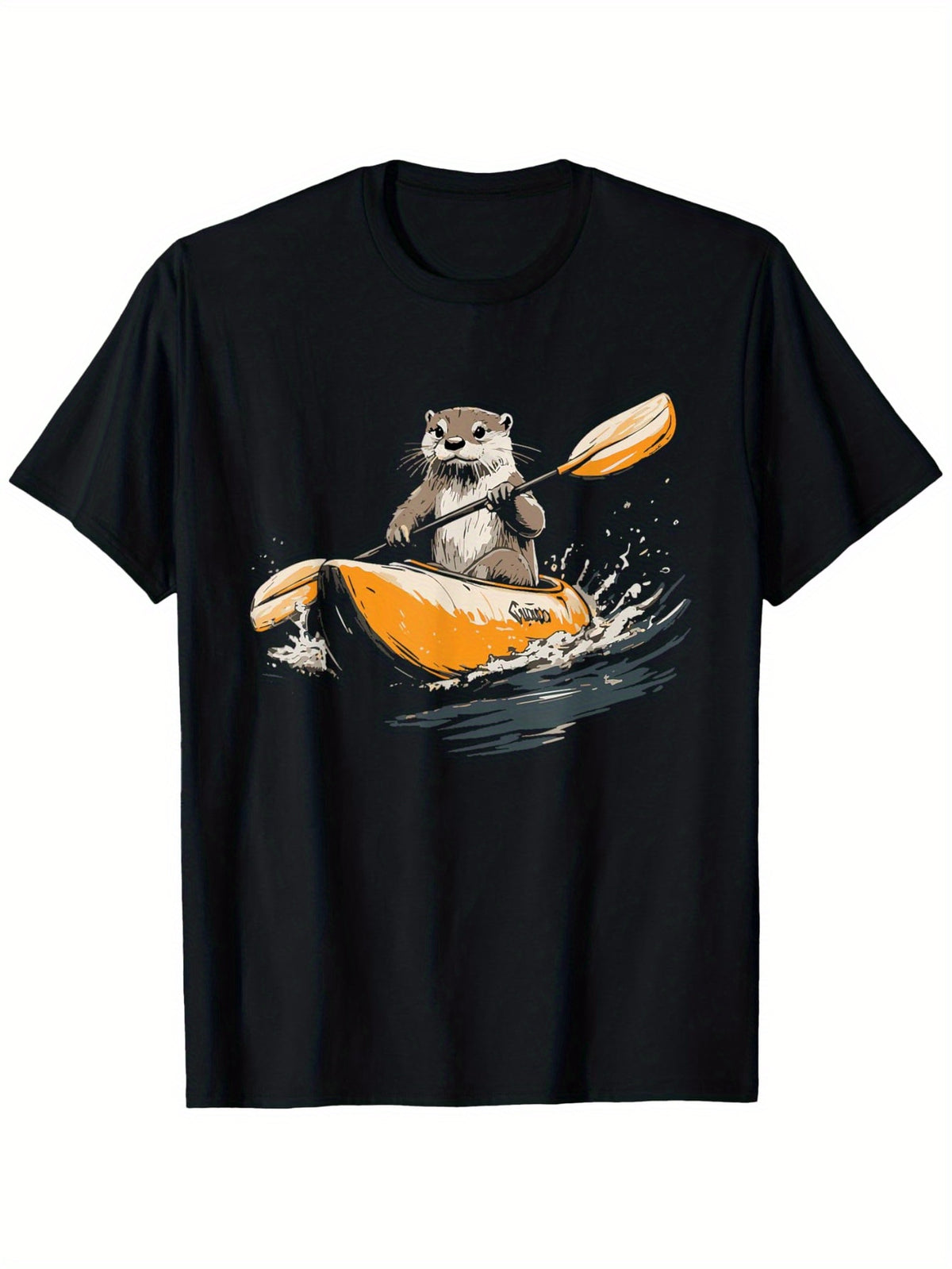 Men'S Black Kayak animal Pattern TShirt, Short Sleeve Crew Neck Fun Paddle Design