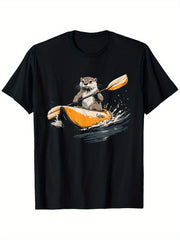 Men'S Black Kayak animal Pattern TShirt, Short Sleeve Crew Neck Fun Paddle Design
