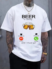 Men's Funny Beer Graphic T-Shirt, Beer Lover Humor Print Casual Crew Neck Short Sleeve Tee, Novelty Drinking Theme Shirt, Comfortable Everyday Graphic Top, Beer Lover Gift for Dad, Husband, Friends