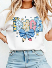 SHEIN LUNE Preppy Teacher Floral Shirts, Teach Blue Floral Tee, Preppy Teacher Tops 100%Cotton Crew Neck Short Sleeve Women T-shirt Teacher Gift