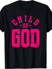 Child Of God Christian Faith Bold Hot Pink Graphic Tee for Men Women, Religious Verse Short Sleeve T-Shirt, Casual Crew Neck Top for Church Group Gift
