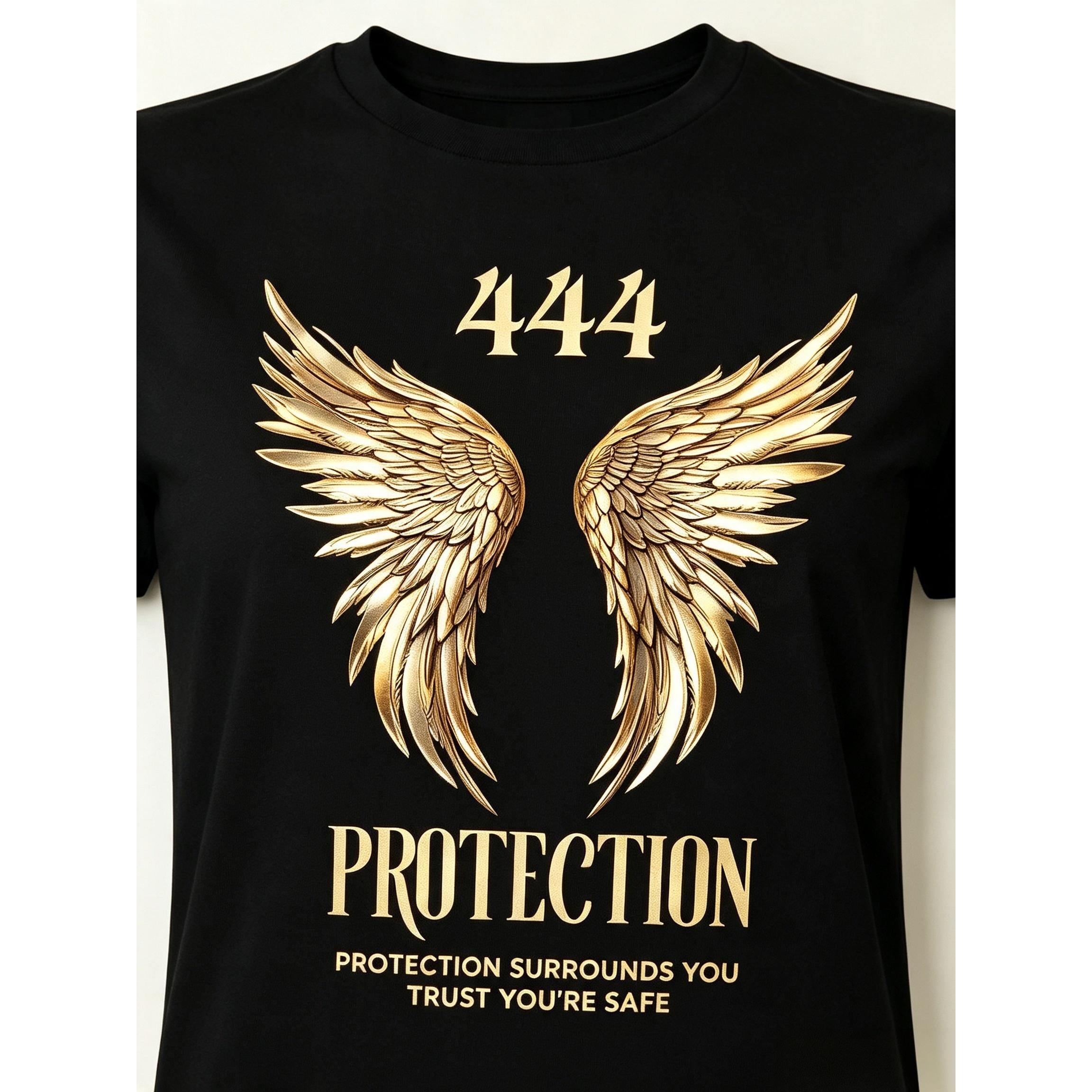 Women’s Angel Number 444 Golden Angel Wings Graphic Crew Neck T-Shirt Vintage Spiritual Casual Summer Short Sleeve Top