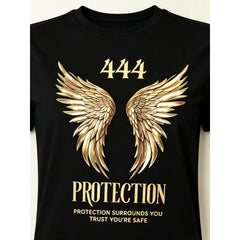 Women’s Angel Number 444 Golden Angel Wings Graphic Crew Neck T-Shirt Vintage Spiritual Casual Summer Short Sleeve Top