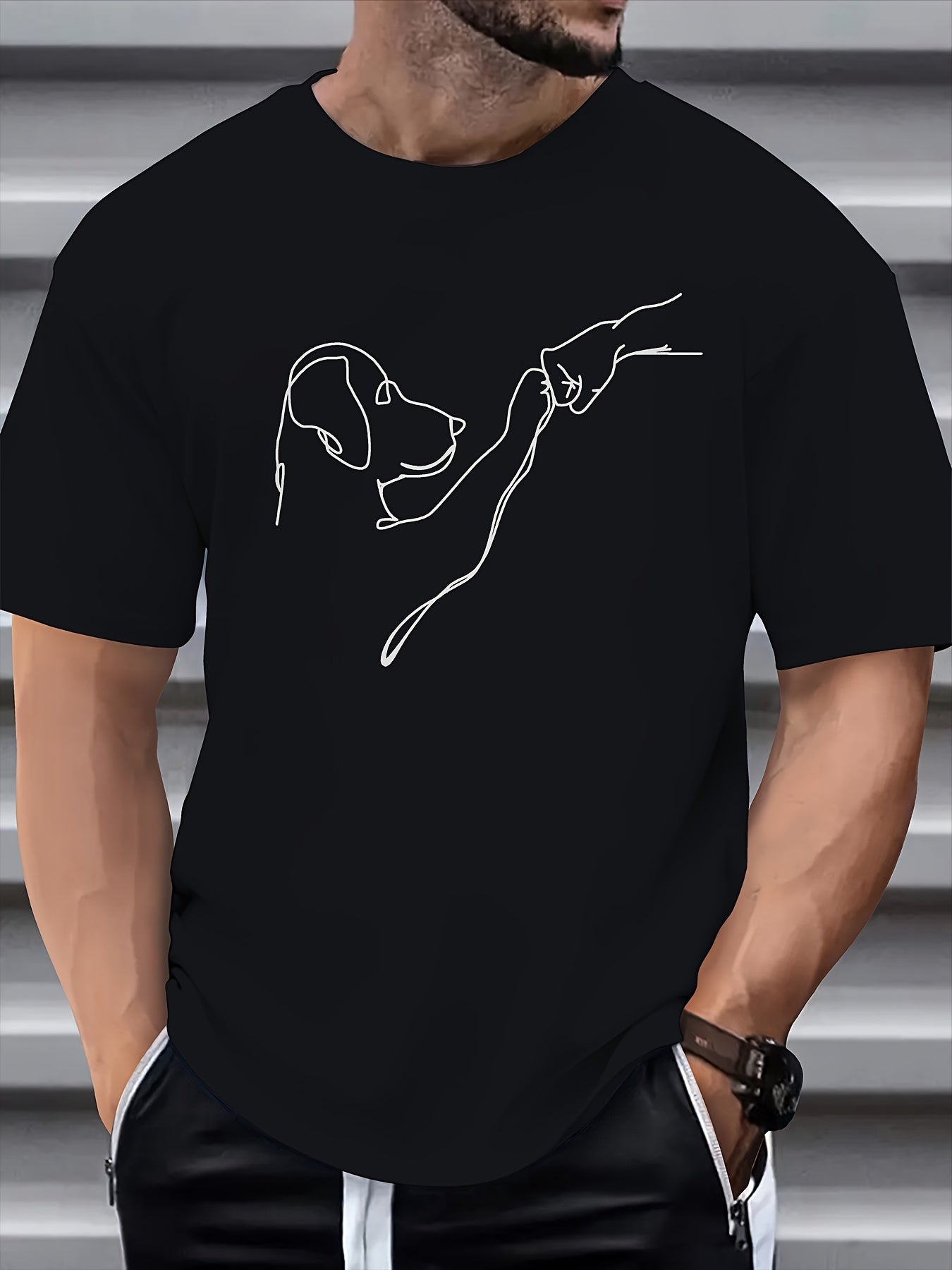 Men's Fashion Dog and Fist Summer Short-sleeved Sports T-shirt Gifts for pet lovers，Graphic Tshirt Men