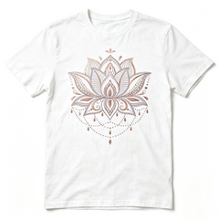 Women's Lotus Mandala Graphic T-Shirt, Spiritual Bohemian Flower Art Crew Neck Short-Sleeve Tee, Casual Meditation Yoga Inspired Cotton Top
