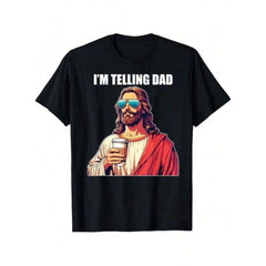 I'm Telling Dad Shirt Funny Religious Christian Jesus Meme T-Shirt Oversized Short Sleeve Classic Heavy Cotton T Shirt Printed Graphic Tee Women's and men's Casual Short-Sleeved Top -Versatile Basic T-Shirts