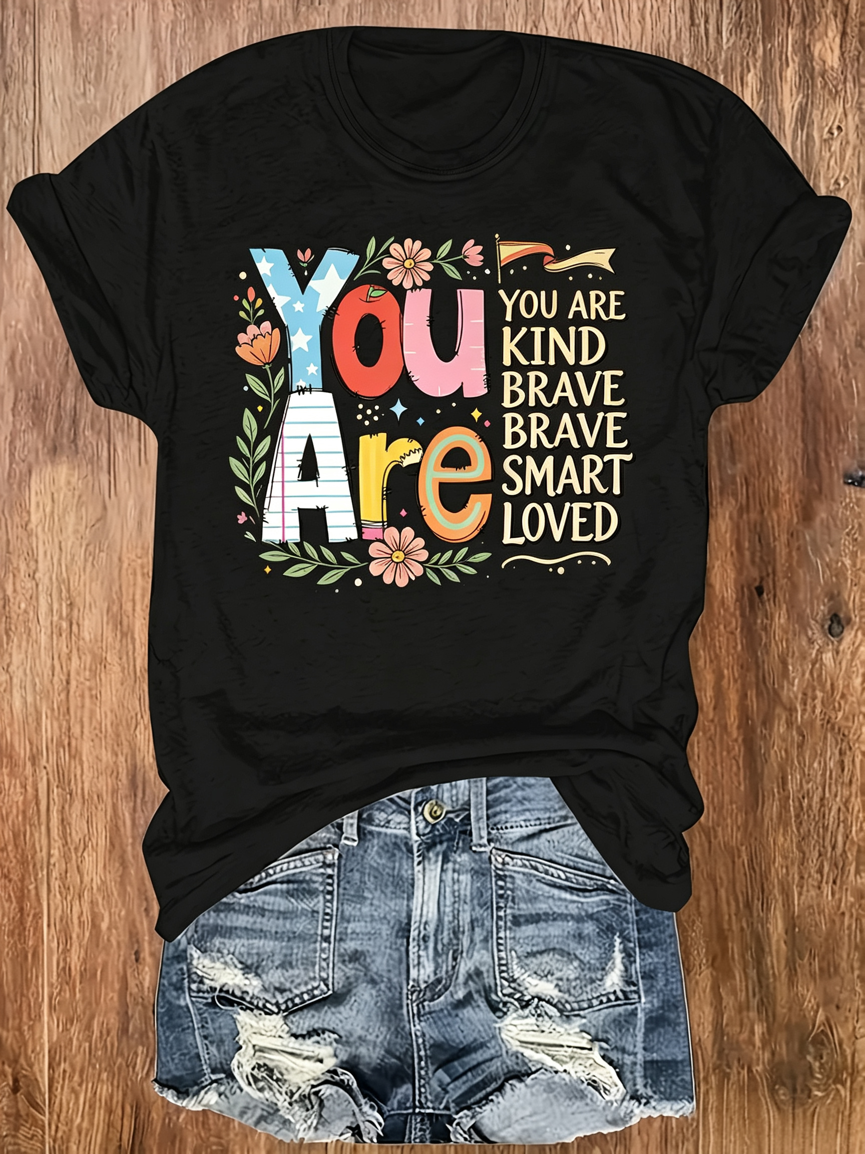 You Are Kind Brave Smart Loved T-Shirt Inspirational Affirmation Tee Teacher Student Top