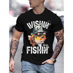 “Wishin‘ I Was Fishin” Funny Fishing T-Shirt - Angler Humor Graphic Tee, Unisex Outdoor Casual Top