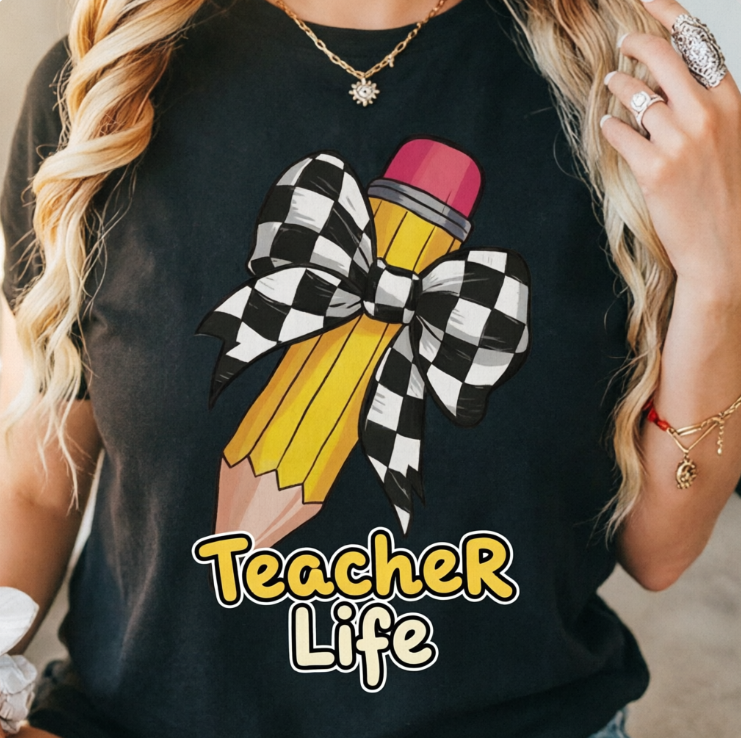 100%Cotton Women's Teacher T-Shirt - Soft Breathable Crew Neck Top With Yellow Pencil Print ，Teacher Gift Teacher Life Tee