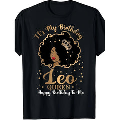 It's My Birthday Leo Queen Astrology Zodiac Graphic Tee for Men Women, Lion Horoscope Sign Short Sleeve T-Shirt, Casual Crew Neck Top for Leo Birthday Gift