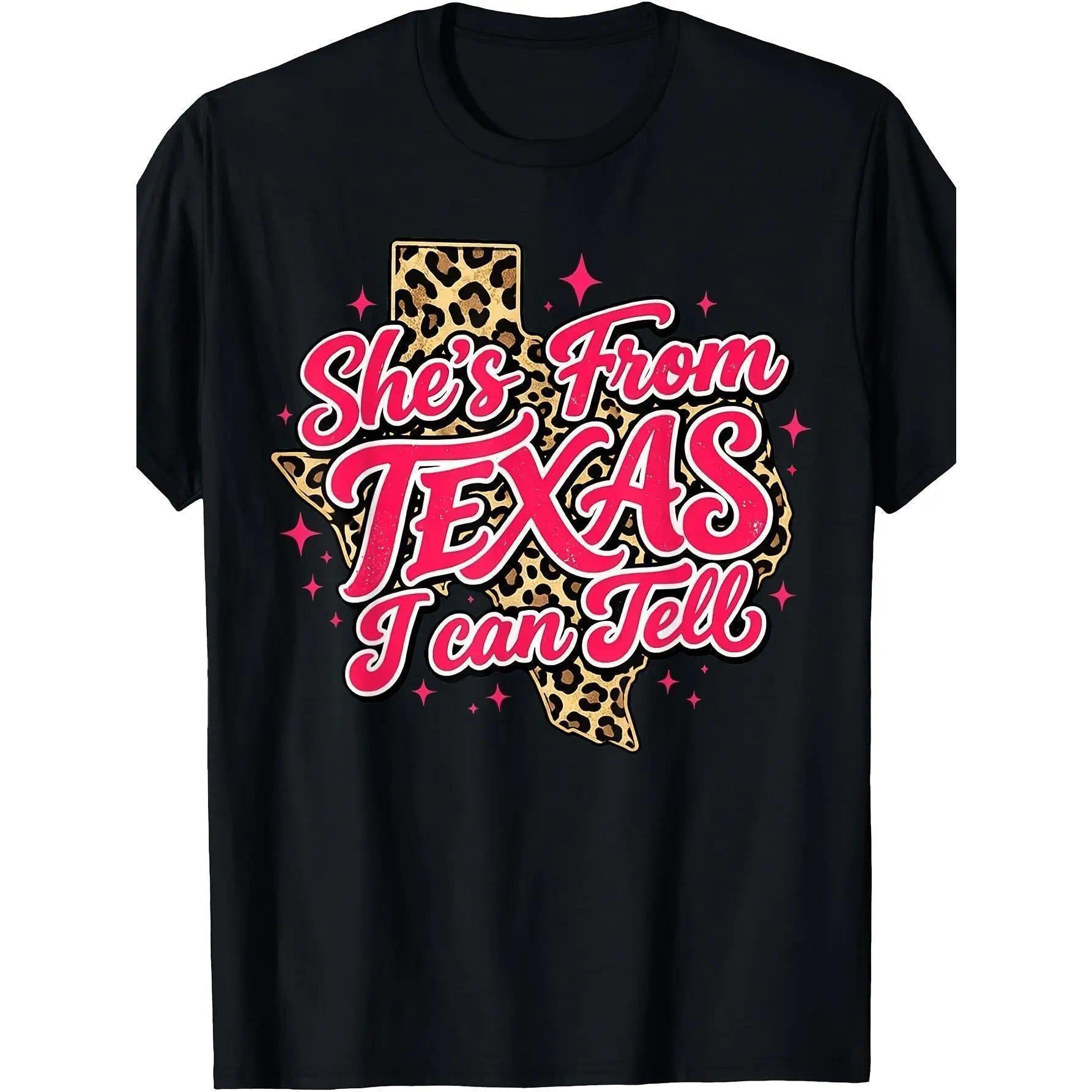 I Can Tell at a Glance That She‘s From Texas Vintage Leopard Print T-Shirt - Texas Lone Star Graphic Tee, Unisex Casual Top
