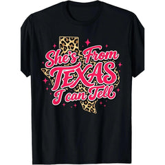 I Can Tell at a Glance That She‘s From Texas Vintage Leopard Print T-Shirt - Texas Lone Star Graphic Tee, Unisex Casual Top