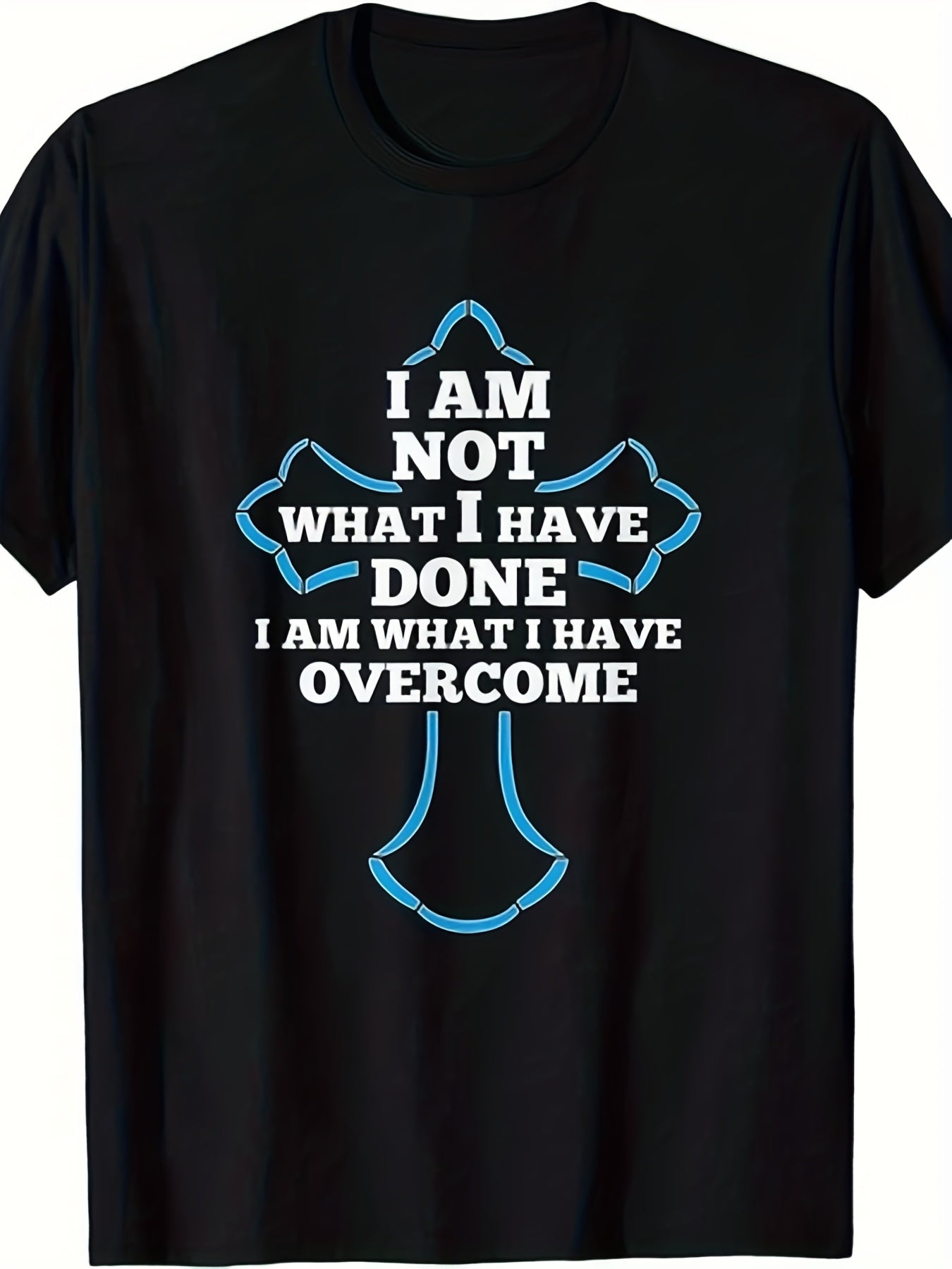 I Am Not What I Have Done I Am What I Have Overcome Christian Recovery Graphic Tee for Men Women, Inspirational Sobriety Short Sleeve T-Shirt, Casual Crew Neck Top for Recovery Gift